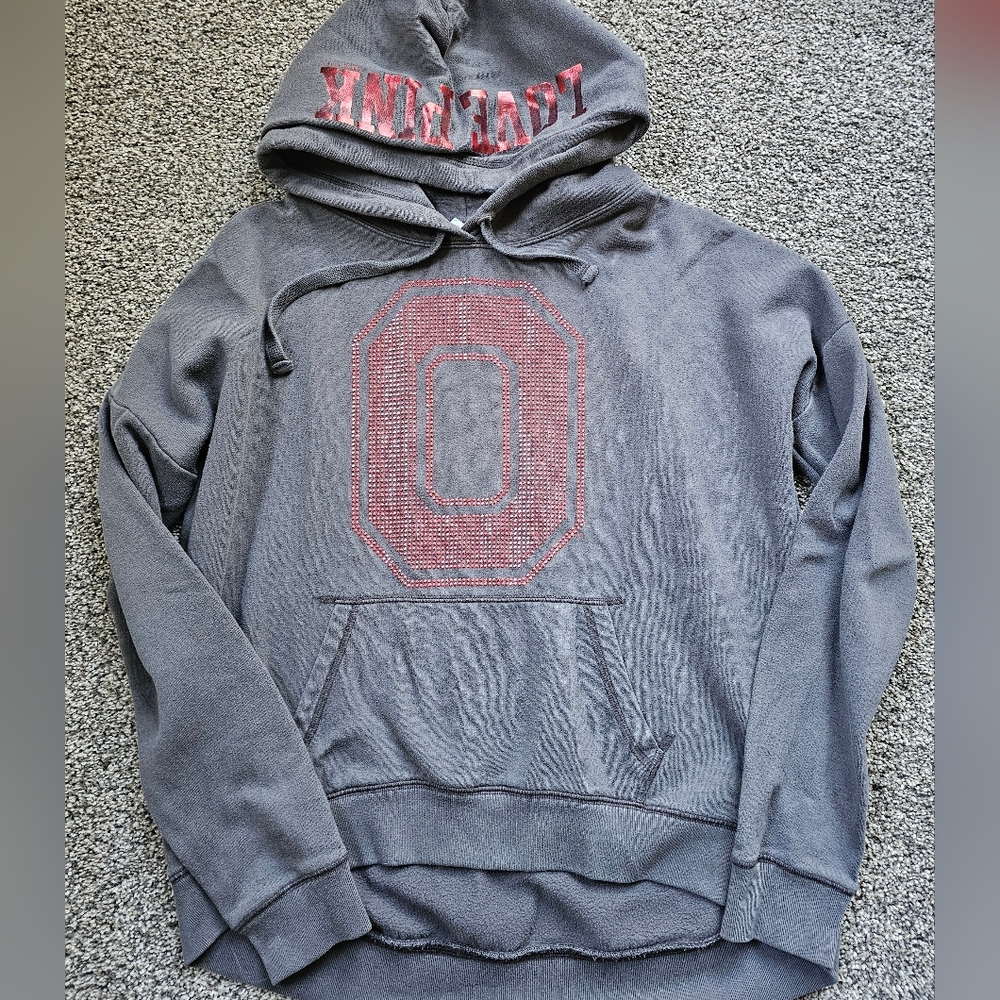 Victoria's Secret PINK Ohio State Gray Hoodie with Red Details. Oversized Small
